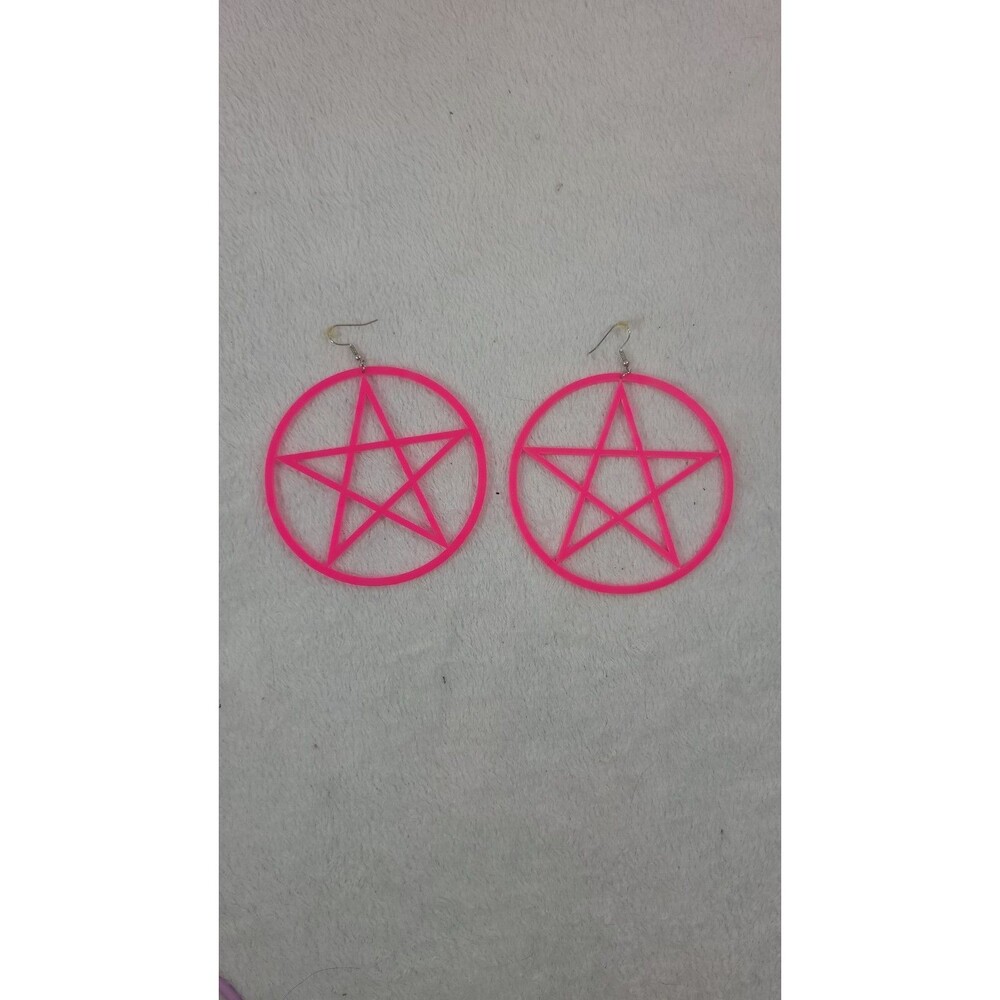 Huge 3.5" Pink Pentagram Hoop Earrings Hot Topic Pastel Goth Big Statement Y2K